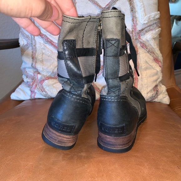 Sorel Major Carly Casual Lace Up Boots Black Gray Leather Canvas Size 7 - Picture 7 of 9